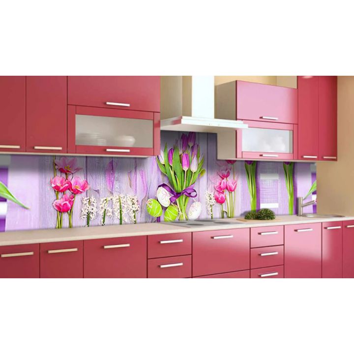 Наклейка виниловая кухонный фартук 60х300 см Цветы на досках
