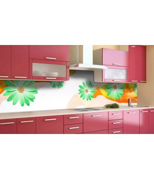 Наклейка виниловая кухонный фартук 65х250 см Зеленые Цветы
