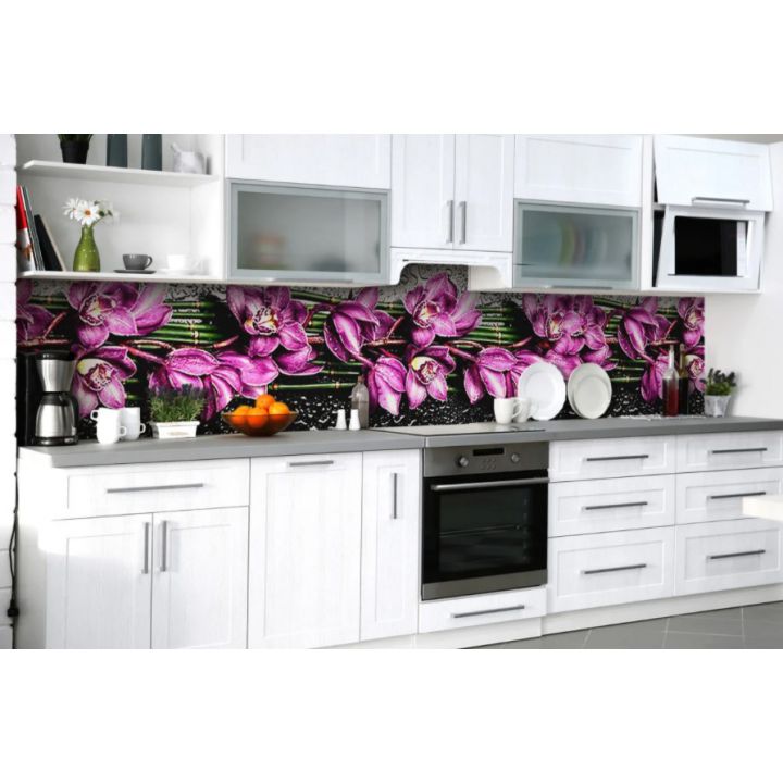 Наклейка виниловая кухонный фартук 65х250 см Фиолетовые Орхидеи