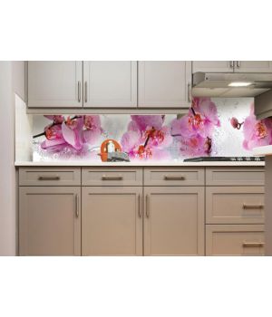 Наклейка кухонный фартук 65х250 см Розовие Орхидеи и роса розовые