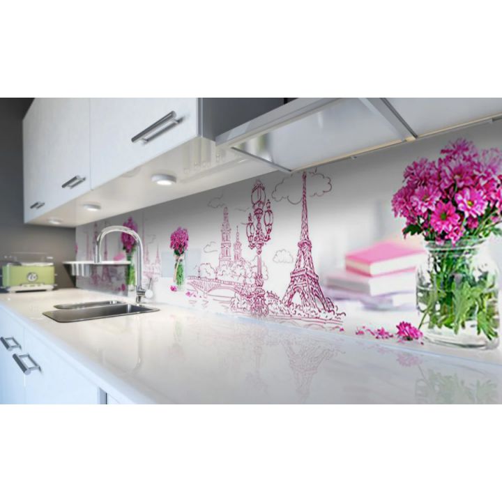 Наклейка виниловая кухонный фартук 60х250 см Нарисованный Париж
