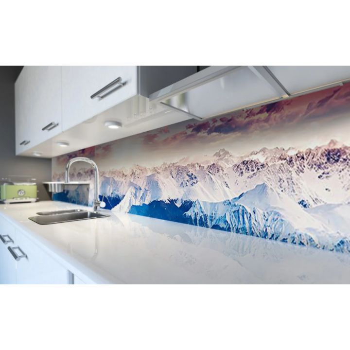 Наклейка вінілова кухонний фартух 60х300 см Засніжені гори
