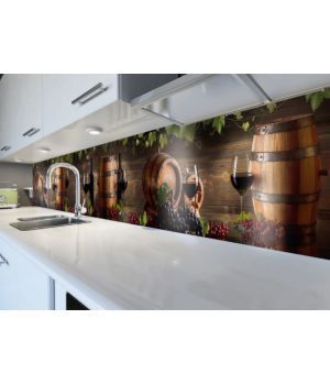 Наклейка кухонный фартук 60х300 см Виноград и винные бочки коричневый