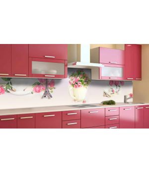 Наклейка вінілова кухонний фартух 65х250 см Рожеві троянди Париж