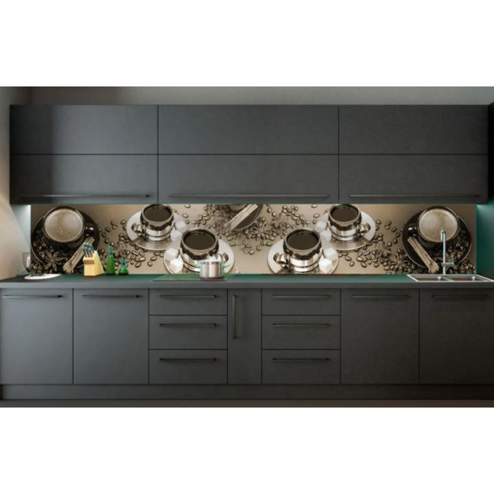 Наклейка Кухонный фартук 65х250 см Кофе с сахаром темно-серый