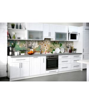 Наклейка Кухонный фартук 65х250 см Цветы и Ягоды белый