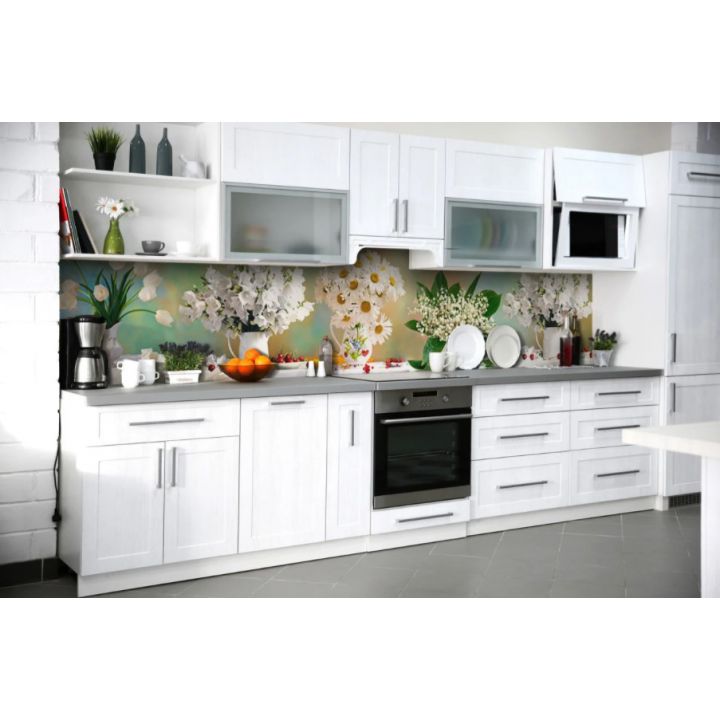 Наклейка Кухонный фартук 65х250 см Цветы и Ягоды белый