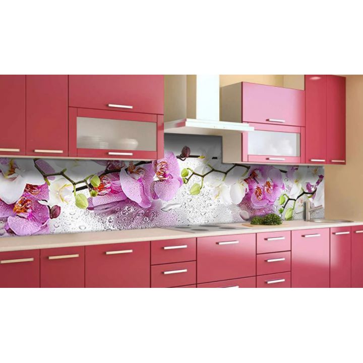 Наклейка вінілова кухонний фартух 60х250 см Пишні орхідеї