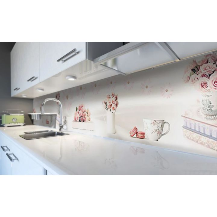 Наклейка виниловая кухонный фартук 60х250 см Розовые Макаруны