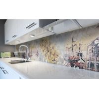 Наклейка виниловая кухонный фартук 60х300 см Яхты и цветы