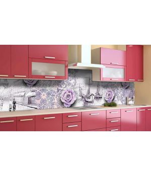 Наклейка вінілова кухонний фартух 60х300 см 3Д Троянди