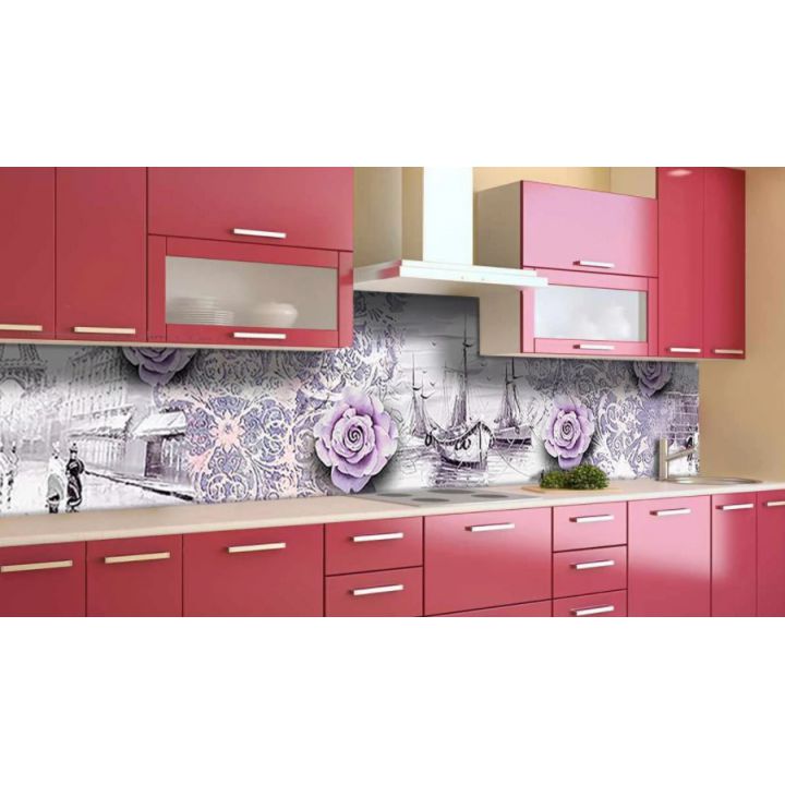 Наклейка вінілова кухонний фартух 60х300 см 3Д Троянди