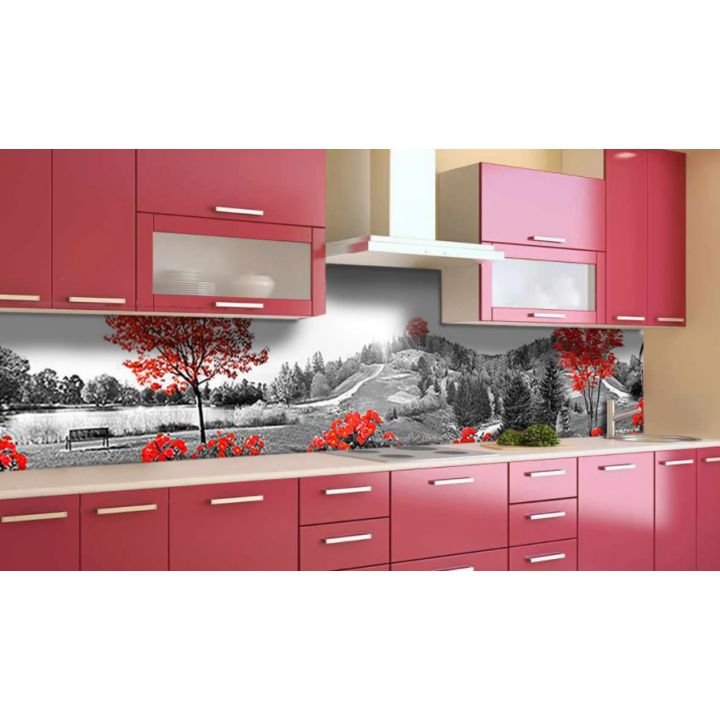 Наклейка вінілова кухонний фартух 60х300 см Червоне дерево