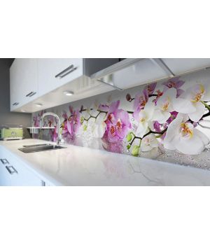 Наклейка вінілова кухонний фартух 60х300 см Пухнасті орхідеї