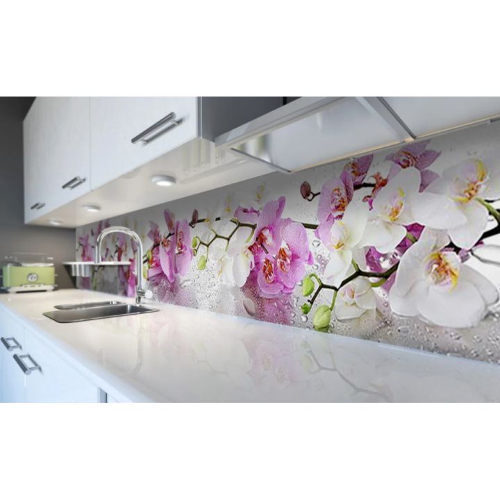 Наклейка вінілова кухонний фартух 60х300 см Пухнасті орхідеї