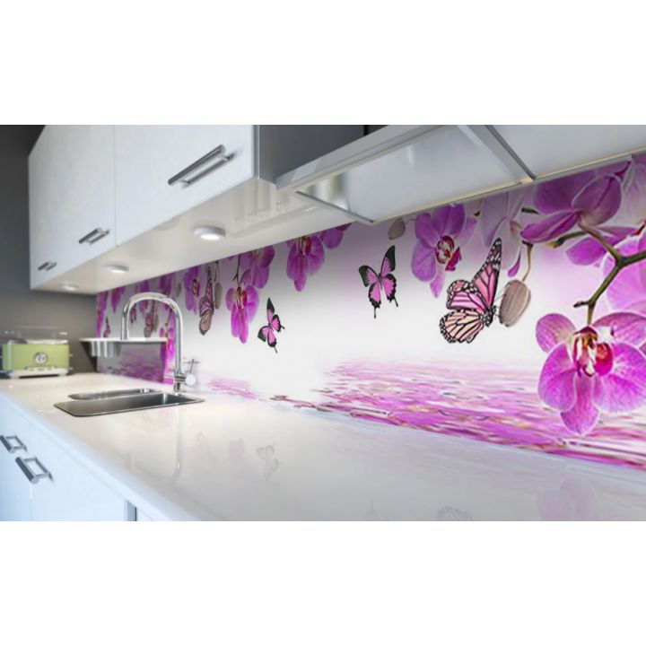 Наклейка виниловая кухонный фартук 65х250 см Орхидеи и Бабочки