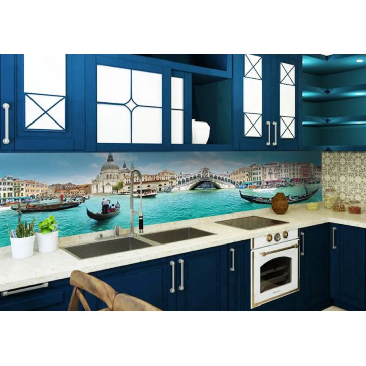 Наклейка Кухонный фартук 65х250 см Завораживающая Венеция голубой