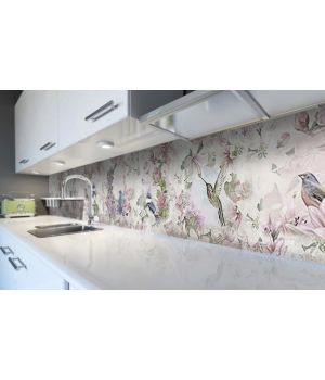 Наклейка виниловая кухонный фартук 60х250 см Птицы в цветах
