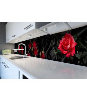 Наклейка кухонный фартук 60х300 см Роза Tassin красный