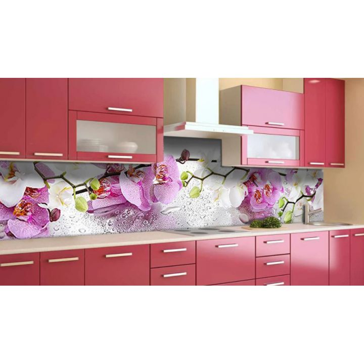 Наклейка вінілова кухонний фартух 65х250 см Пухнасті орхідеї