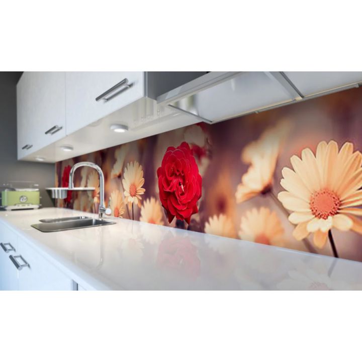 Наклейка виниловая кухонный фартук 60х300 см Цветы в фокусе