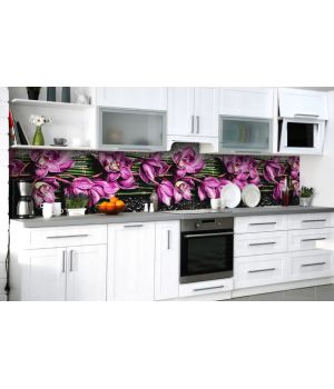 Наклейка виниловая кухонный фартук 60х300 см Фиолетовые Орхидеи