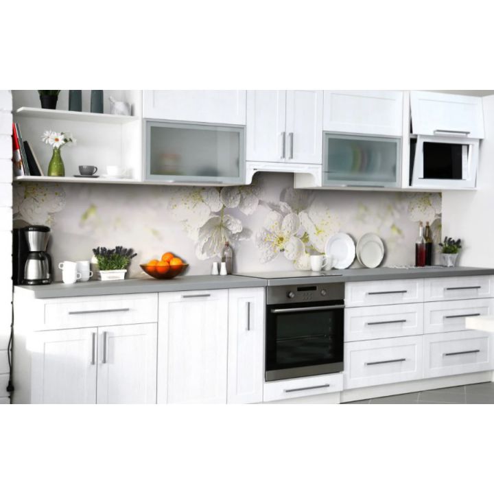 Наклейка виниловая кухонный фартук 65х250 см Белые Цветы Вишни