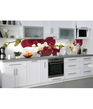 Наклейка кухонный фартук 65х250 см Орхидеи бордовые и белые макро разные цвета