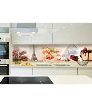 Наклейка Кухонный фартук 65х250 см Сладости в Париже коричневый