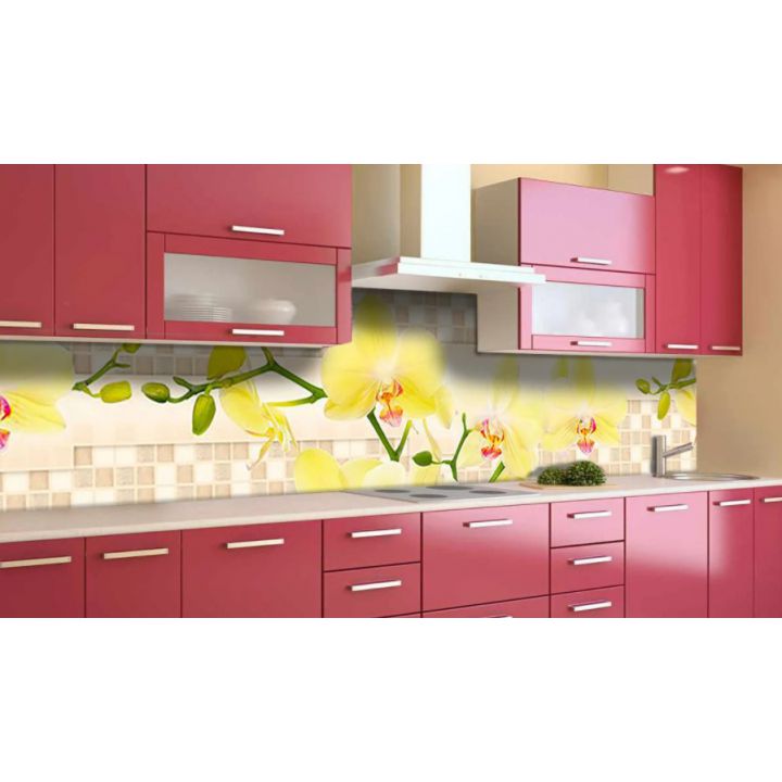 Наклейка вінілова кухонний фартух 60х250 см Орхідеї текстура