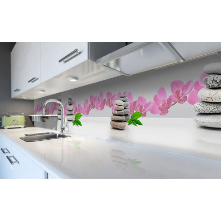 Наклейка вінілова кухонний фартух 60х250 см Сіре каміння 3Д