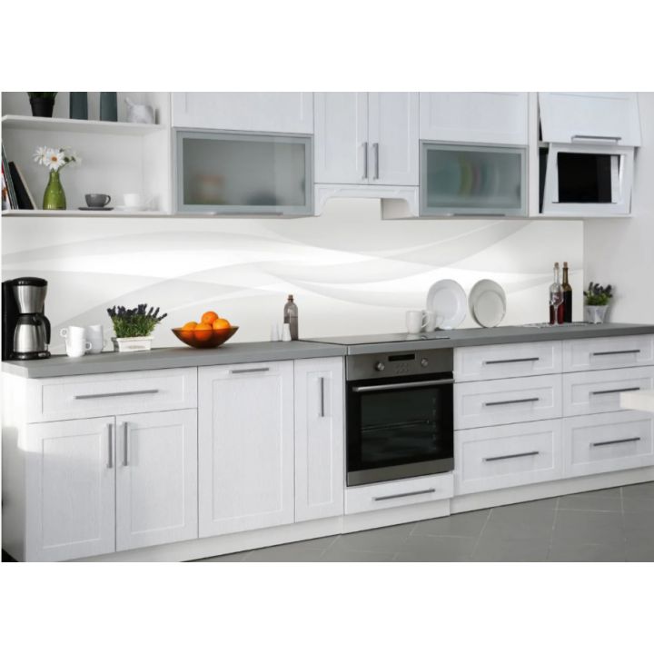 Наклейка вінілова кухонний фартух 60х300 см Білий шовк лінії