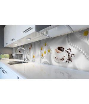 Наклейка вінілова кухонний фартух 60х300 см Ромашки кава