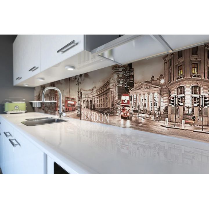 Наклейка кухонный фартук 60х300 см Лондонская площадь коричневый