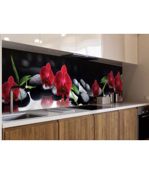 Наклейка Кухонный фартук 65х250 см Алая Орхидея алый