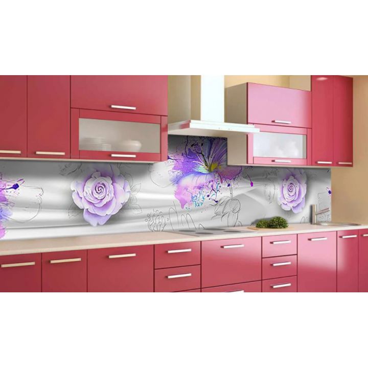 Наклейка вінілова кухонний фартух 60х250 см Квіти фарбами