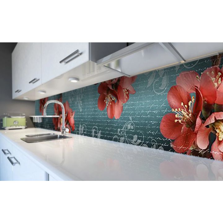 Наклейка вінілова кухонний фартух 60х250 см Квіти орнамент