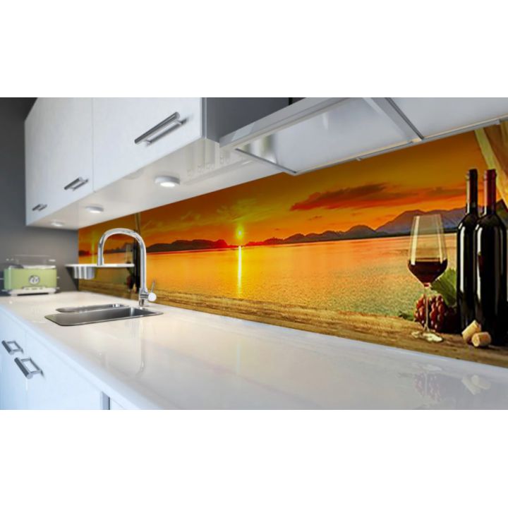 Наклейка вінілова кухонний фартух 60х300 см Захід сонця на острові