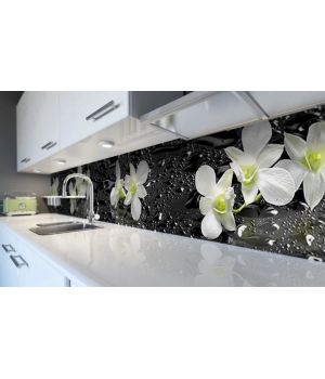 Наклейка вінілова кухонний фартух 60х300 см Мокрі орхідеї