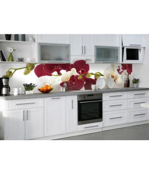 Наклейка кухонный фартук 60х300 см Орхидеи бордовые и белые макро разные цвета