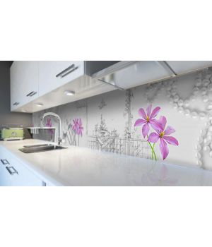 Наклейка виниловая кухонный фартук 65х250 см Жемчуг Фиолетовые Цветы