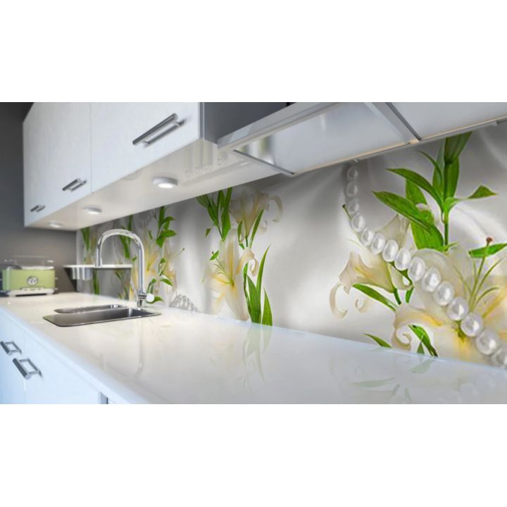 Наклейка виниловая кухонный фартук 65х250 см Лилии и Жемчуг