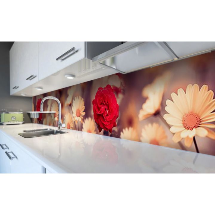 Наклейка виниловая кухонный фартук 60х250 см Цветы в фокусе