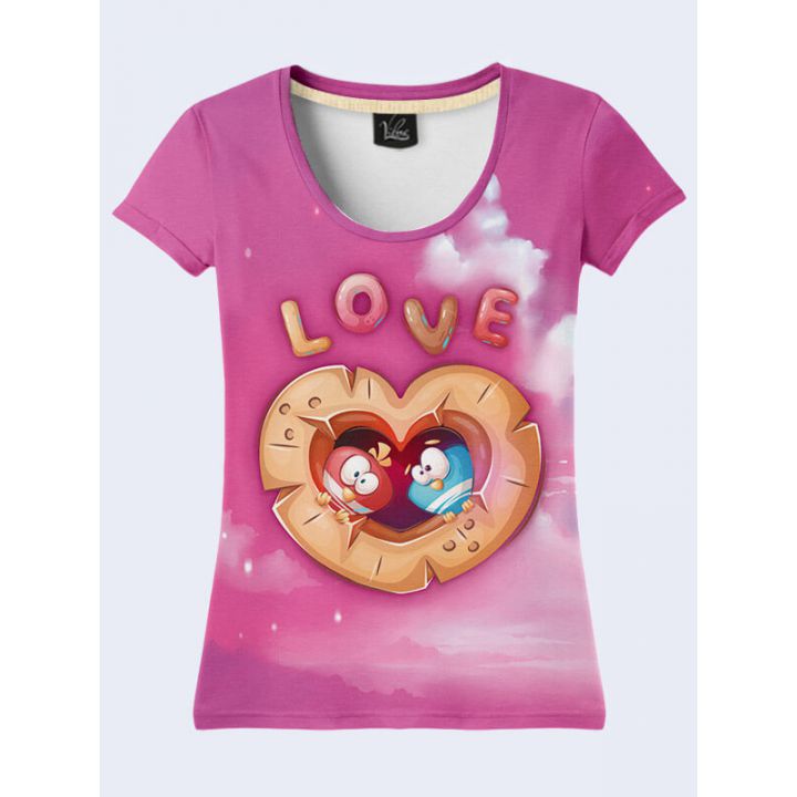 Молодежная 3D Футболка Влюблённые птички