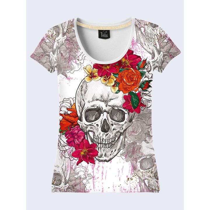 Молодіжна 3D Футболка Skull flowers