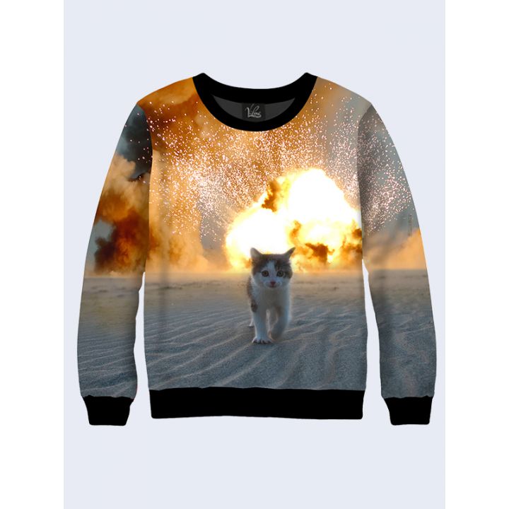 3D Мужской свитшот Cat and explosion