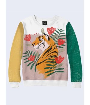 Свитшот Tiger and tropical flowers