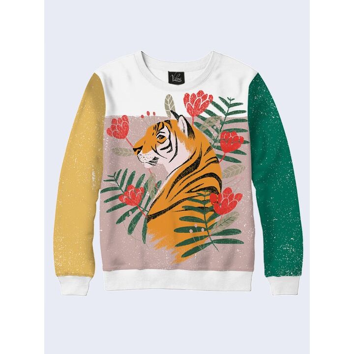Женский Свитшот Tiger and tropical flowers