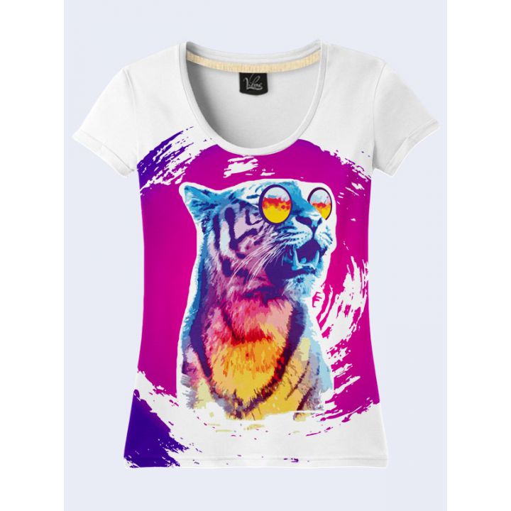 Женская Футболка Тигр в цветных очках