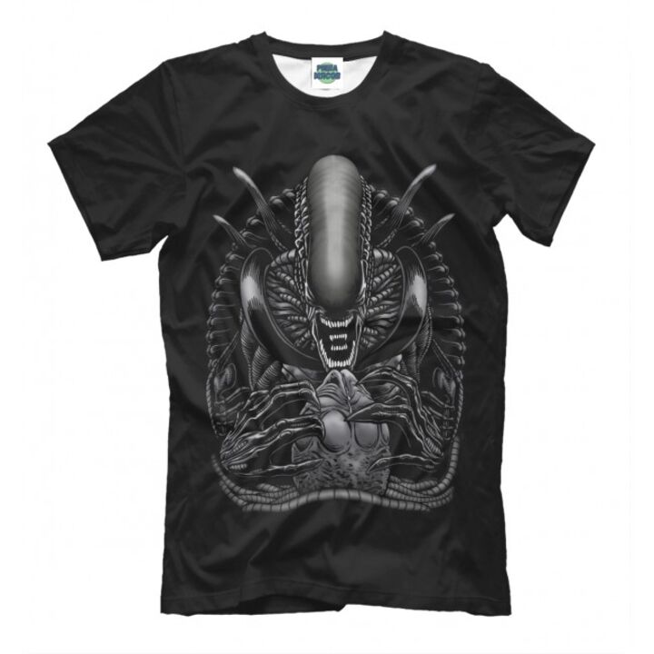 Мужская Прикольная футболка с рисунком Alien черная